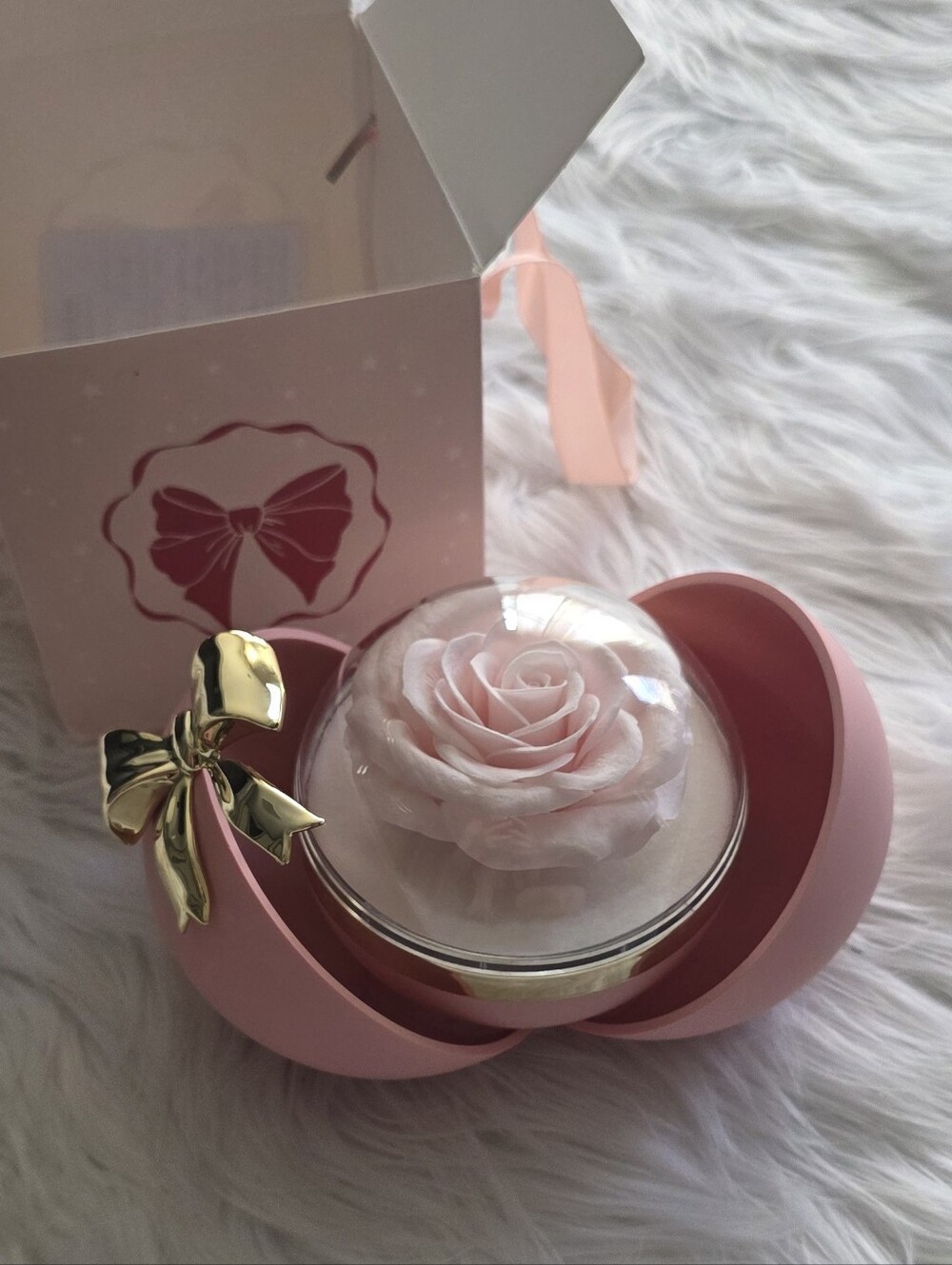 Elegant Pink Rose Ring Box with Gold Bow
